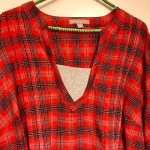 Woman Within Casual Plaid Orange Shirt